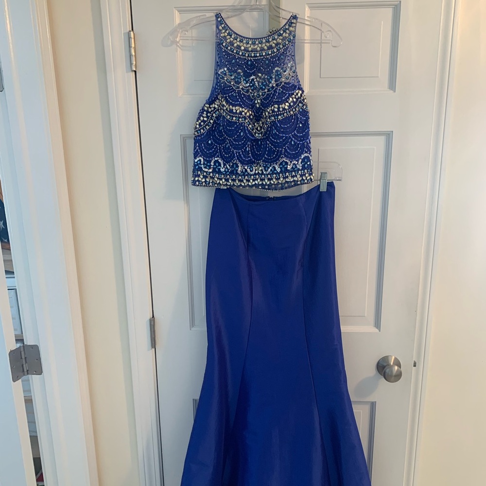 Beaded Aria Couture Stunning Royal Blue Beaded Two Piece Prom Dress